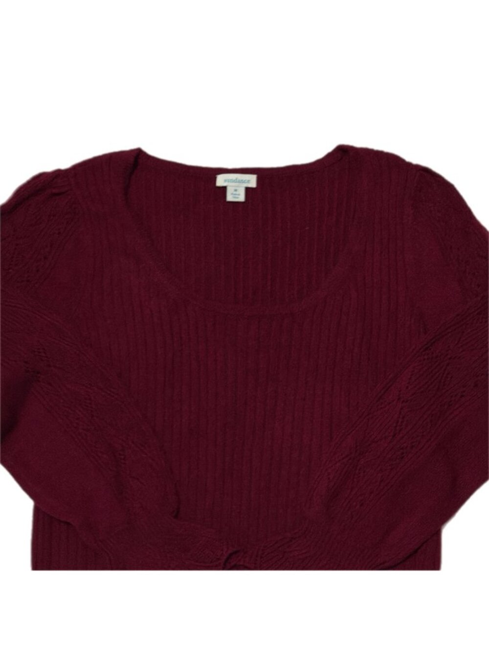 Sundance Sweater Womens M Burgundy Crop Lace Flounce Cuff Cottage Artsy Boho - Picture 12 of 16